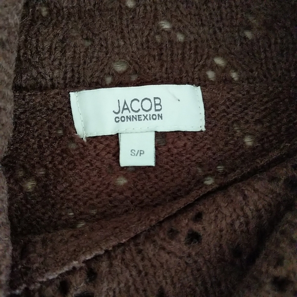 Jacob Connexion Brown Pointelle Cowl Neck Wool Sweater - Picture 4 of 6